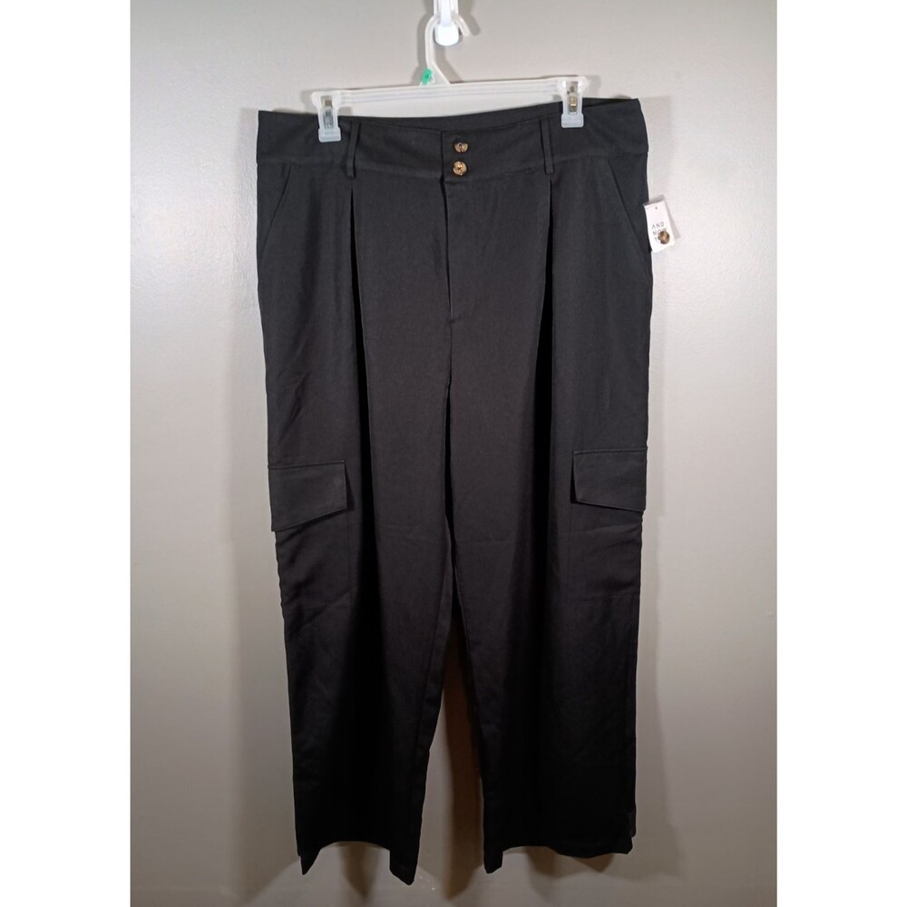 NWT AND NOW THIS Black Pleated Cargo Pants Womens Plus Size 2X Wide Leg Utility